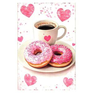 Pink Coffee Donuts Art Postcard Heart Pattern Blank Valentine Gift Holiday Love